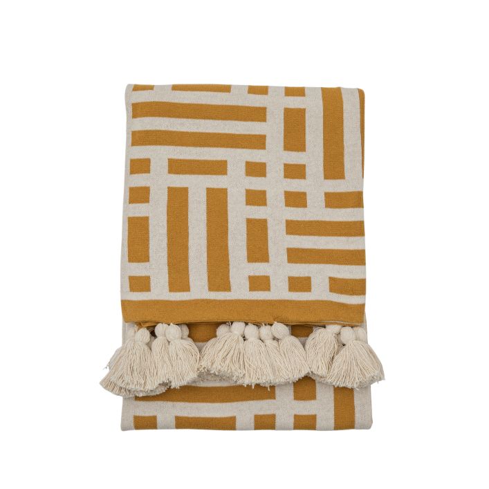 Ghedi Gerro Knitted Tassel Throw Ochre — SantoLusso®