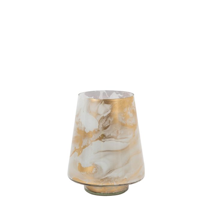 Ghedi Marbled Hurricane Small Gold White Candle Holder — SantoLusso®