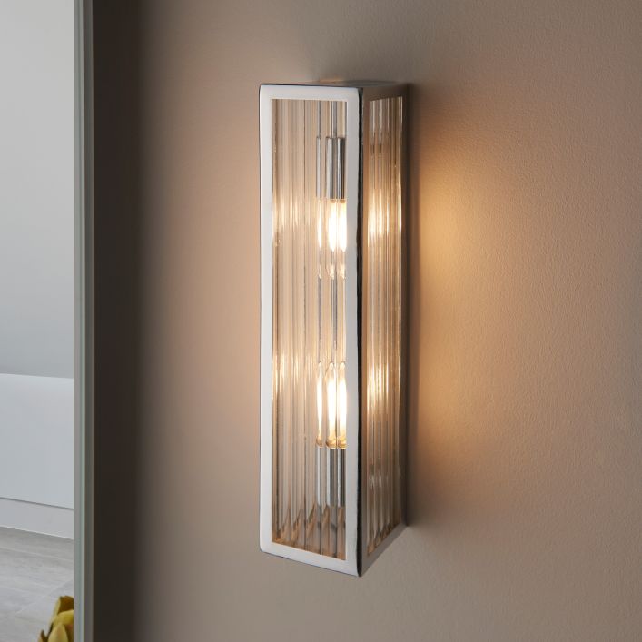 Ghedi Perpetua Bathroom 2 Wall Light Chrome/Clear Ribbed — SantoLusso®