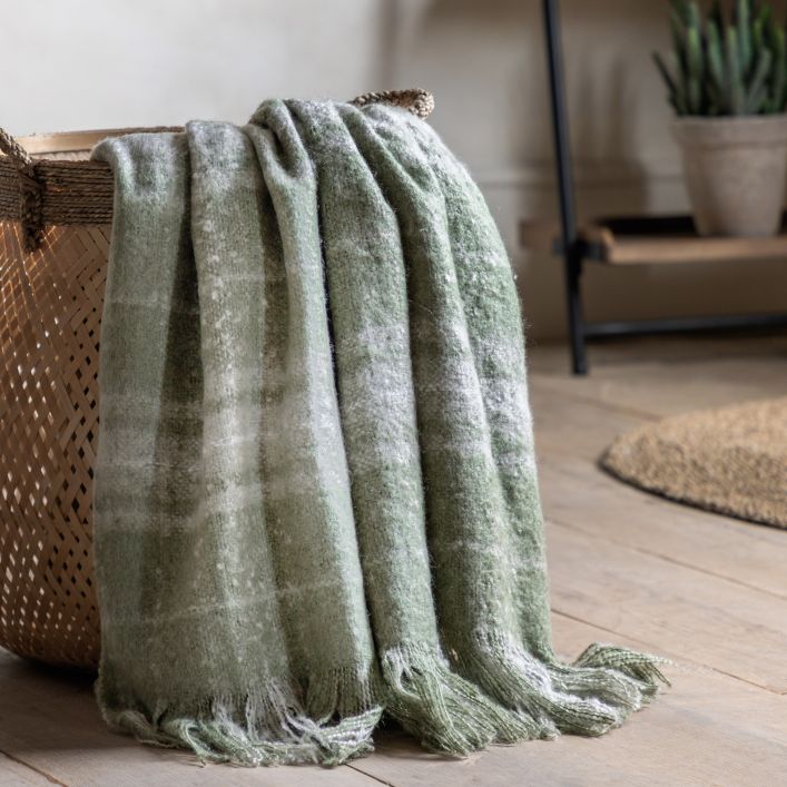 Ghedi Taddeo Check Faux Mohair Throw Olive — SantoLusso®