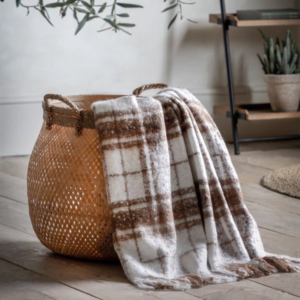 Ghedi Taddeo Check Faux Mohair Throw Tan — SantoLusso®