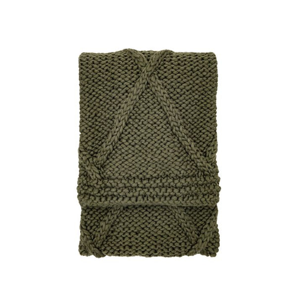 Ghedi Taqua Knit Diamond Throw Olive — SantoLusso®