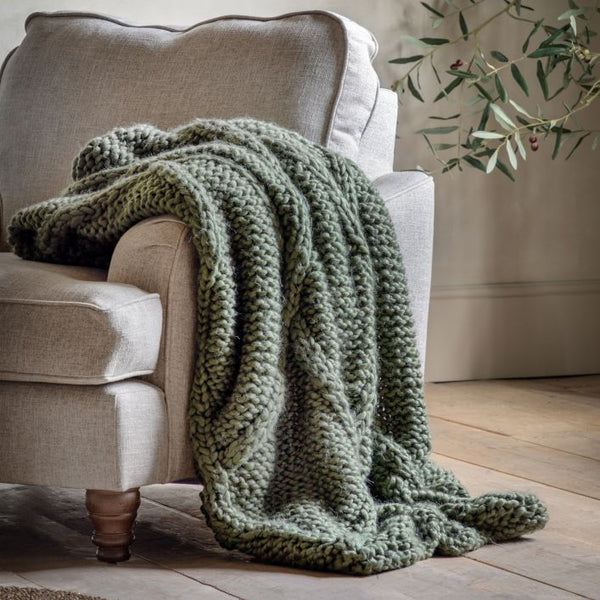 Ghedi Taqua Knit Diamond Throw Olive — SantoLusso®