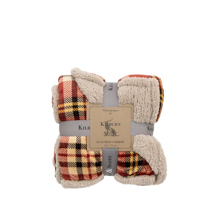 Ghedi Tartan Sherpa Throw Red — SantoLusso®