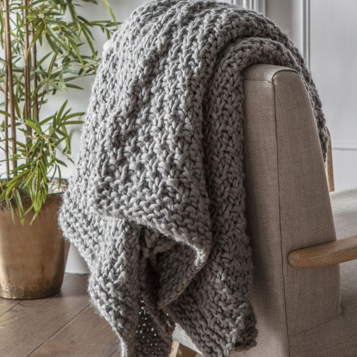 Ghedi Tommaso Chunky Knitted Throw Grey — SantoLusso®