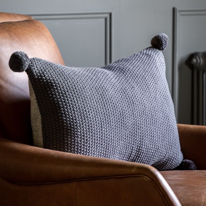 Ghedi Tommaso Stitch PomPom Cushion Cover Charcoal — SantoLusso®