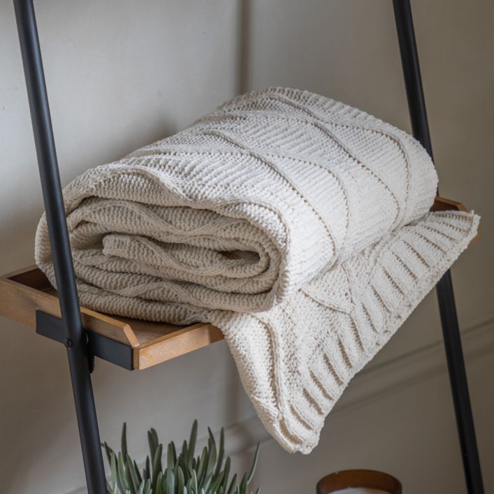 Ghedi Vilo Chenille Cable Throw Cream — SantoLusso®