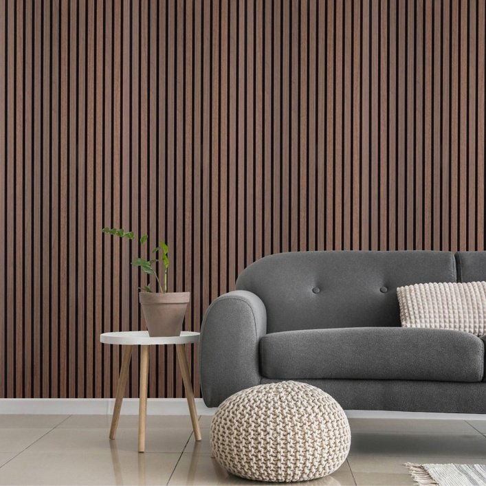 Aluxo Wood Veneer Acoustic Slatted Wall Panels - Dark Oak, Pack of 4 ...